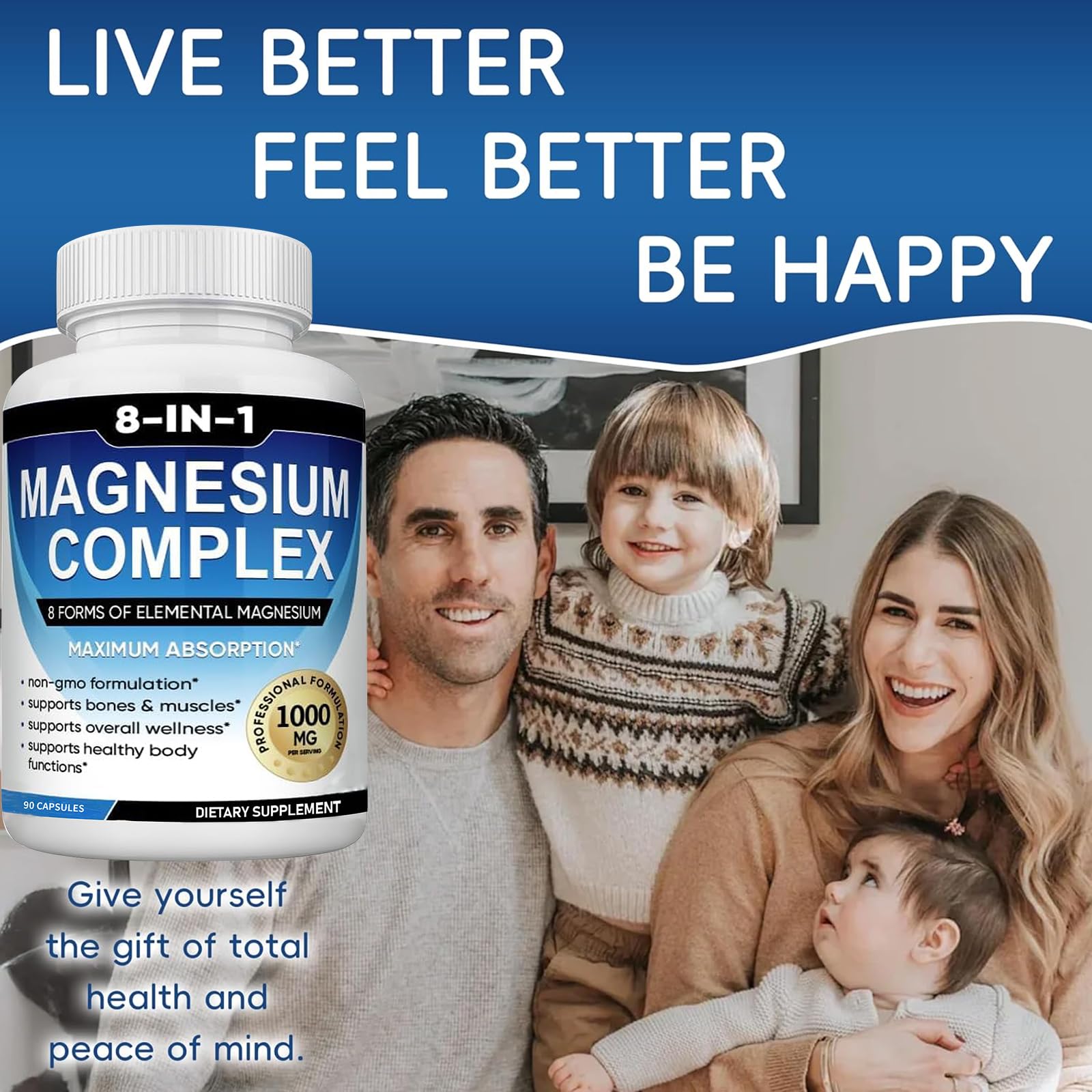 Magnesium Complex Supplement 8 Elemental 1000mg with Glycinate,Citrate for Muscle, Recovery, Stress, Energy, Bone Health, Vegan Non-GMO 180 Capsules, Magnesium Supplement for Women, Men, 2 Bottle caicieter Au supplements