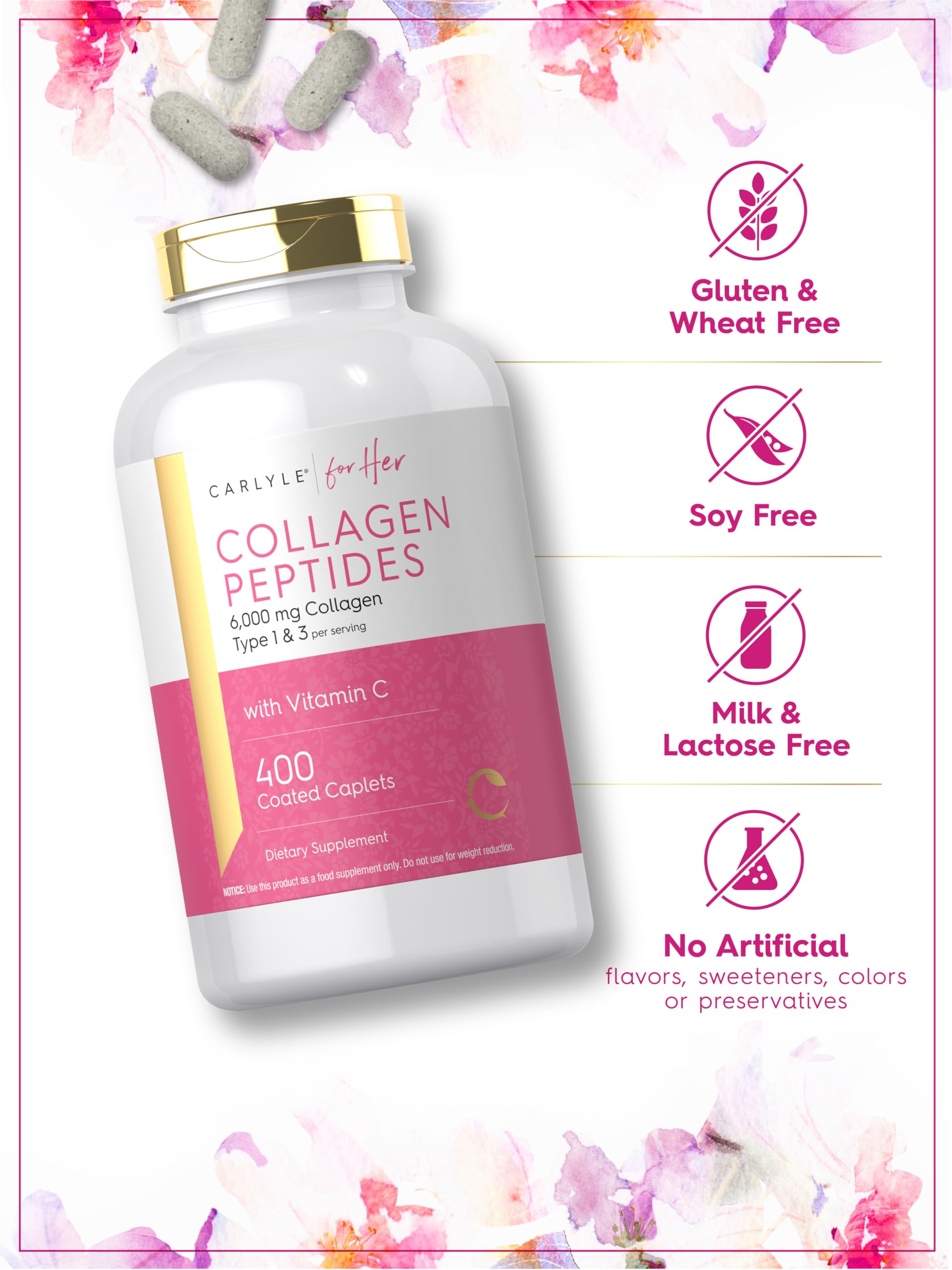 Carlyle Collagen Peptides 6000mg | 400 Caplets | with Vitamin C | Type 1 and 3 | Non-GMO, Gluten Free, Grass Fed Supplement Carlyle Au supplements