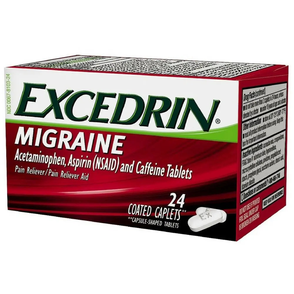 Excedrin Migraine Relief Caplets for Migraine Symptoms, Acetaminophen 250mg, Aspirin 250mg, Caffeine 65mg, Pain Reliever, 24 Count Excedrin Au supplements