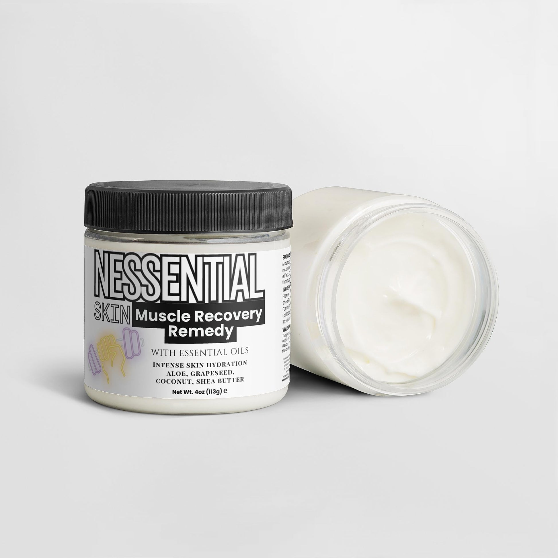 Nessential Skin Muscle Recovery Remedy with Essential Oils, Intense Hydration Cream, Natural Ingredients, Aloe, Grapeseed, Coconut, Shea Butter, 4 oz Nessential Skin Au supplements