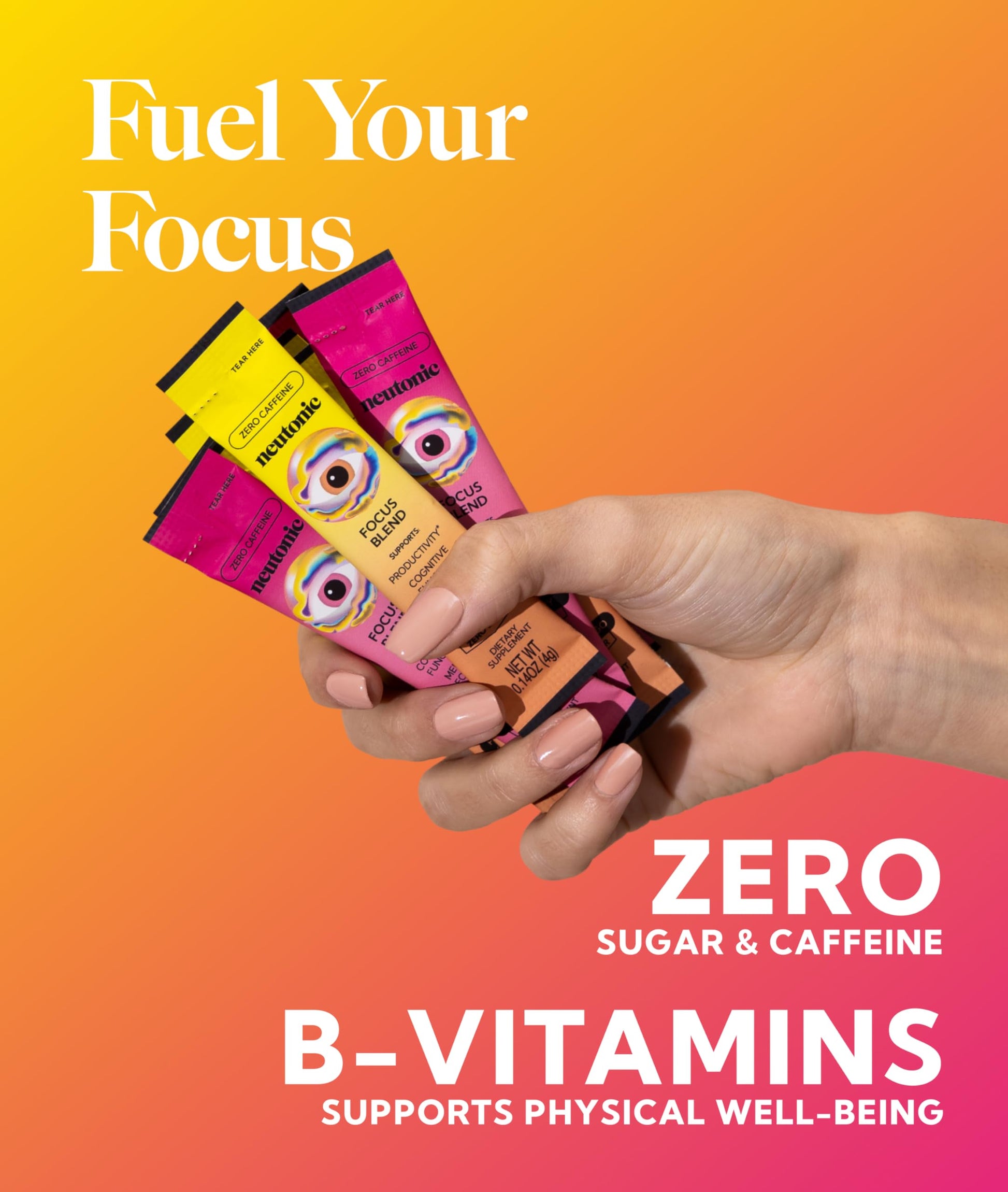Neutonic Nootropic Focus Blend Powder | Peach Mango & Wild Berry 32 Sticks | Caffeine Free, Zero Sugar | Support Memory, Mental Clarity, Cognitive Function | Boost Focus, Energy, Brain Health Neutonic Au supplements