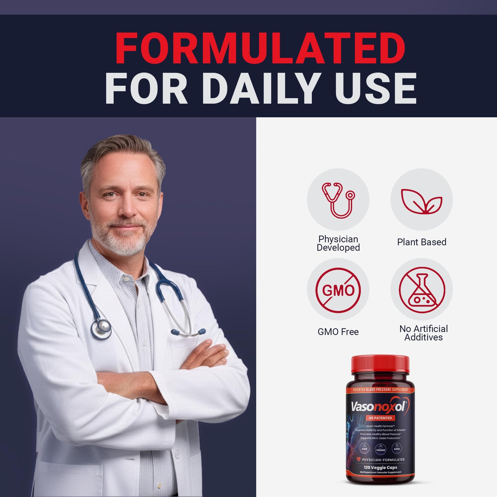Vasonoxol U.S. Patented Nitric Oxide Supplement for Blood Pressure Support 2880mg - Physician Formulated Vascular Health Formula with L-Arginine & L-Citrulline - Vegan, Non-GMO (120 Capsules) Panoxol Au supplements