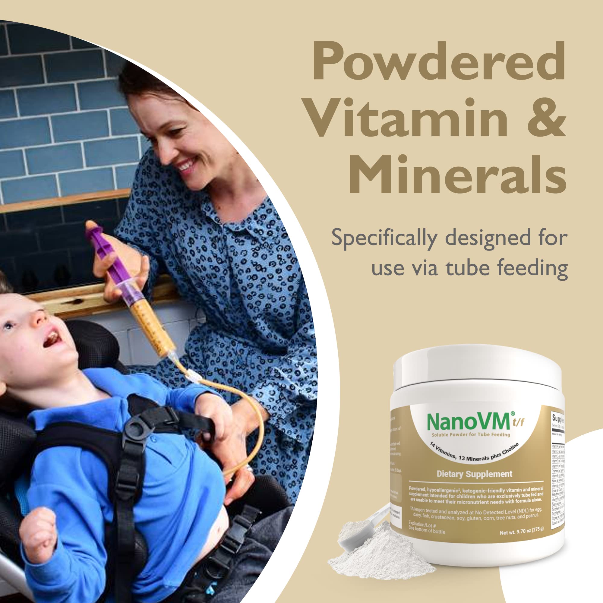 NanoVM t/f, Dietary Supplement for Tube Feeding, Allergen-Free Kids Multivitamin, Unflavored Vitamin Powder with 14 Vitamins & 13 Minerals, Low-Carb Kids Vitamins, 275g - Solace Nutrition NanoVM Au supplements