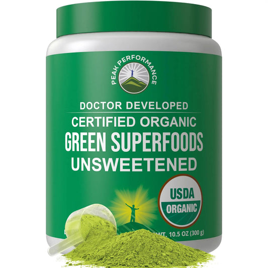 Peak Performance Unsweetened Organic Greens Superfood Powder. Super Greens Powder with 25+ Organic Ingredients for Max Energy and Athletic Performance. Vegan Keto Green Juice Daily Drink Peak PerformanceAU supplements