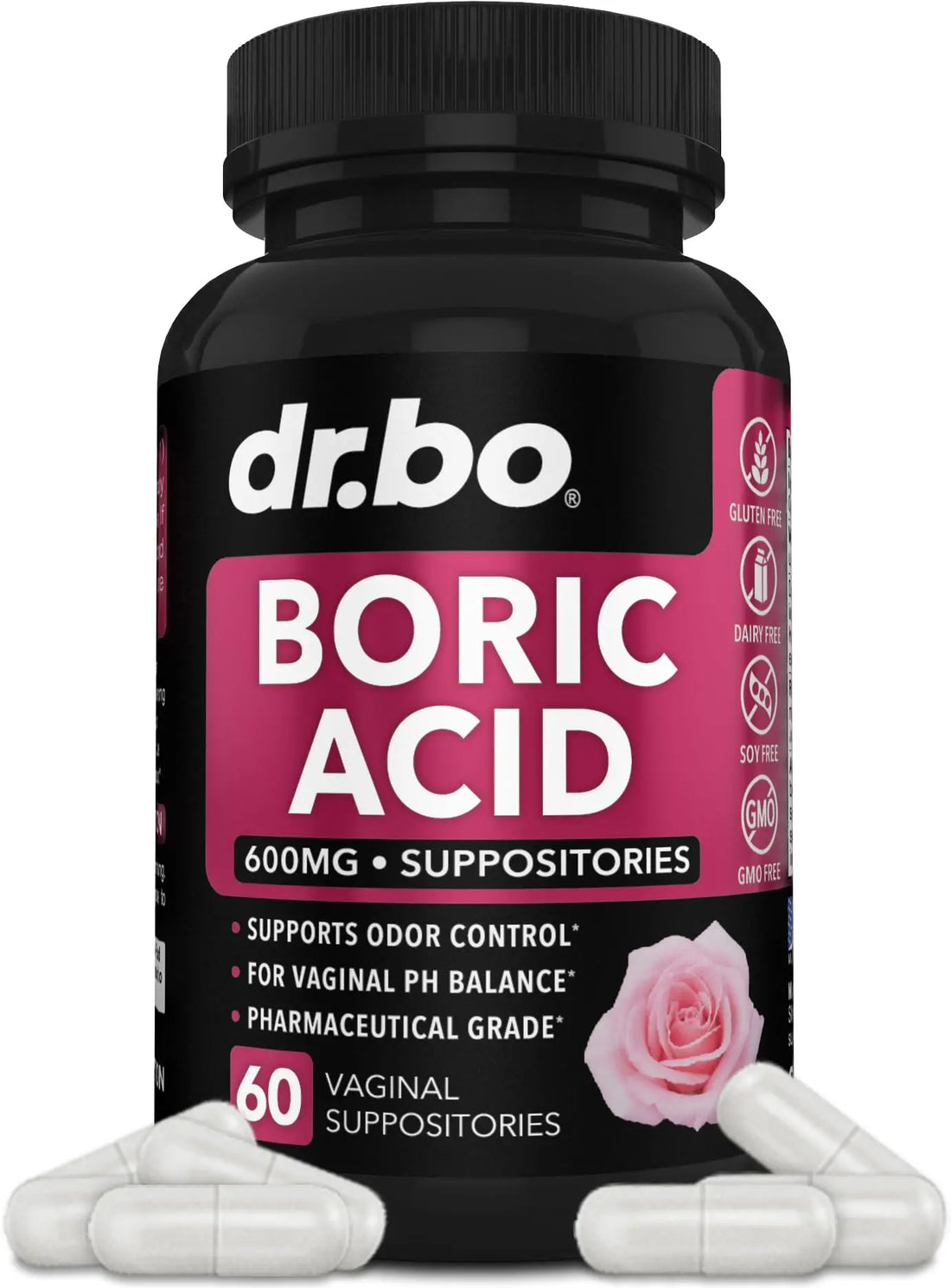 Boric Acid Suppositories for Women - 600mg Vaginal Suppositories Boric Acid for Women - Vagina Suppository Vaginal Odor Smell PH Feminine Vag Womens pH Balance Pills & Vagina Health - 60 Suppositories DR. BO Au supplements