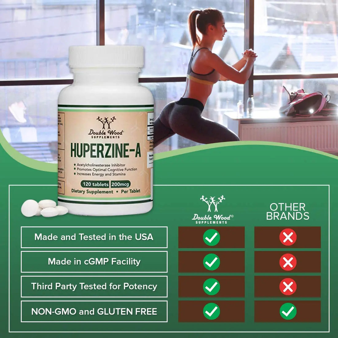 Huperzine A 200mcg (Third Party Tested) 120 Tablets, Brain Supplement to Promote Acetylcholine (Acetylcholinesterase Inhibitor) - Supports Memory and Focus by Double Wood Double Wood Supplements uk supplements