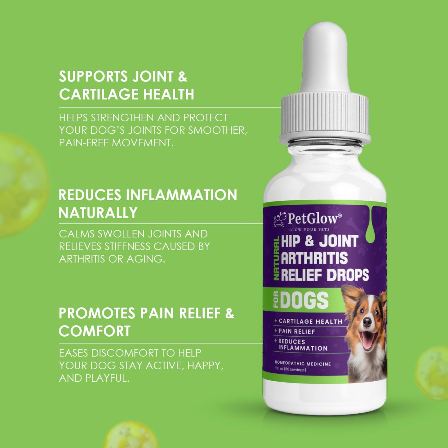 Petglow® Natural Hip & Joint Arthritis Relief Drops with Curcumin & Boswellia, Homeopathic Anti-Inflammatory Formula for Dogs, Cats & Horses, Supports Flexibility, Comfort & Mobility Naturally PetglowAu supplements