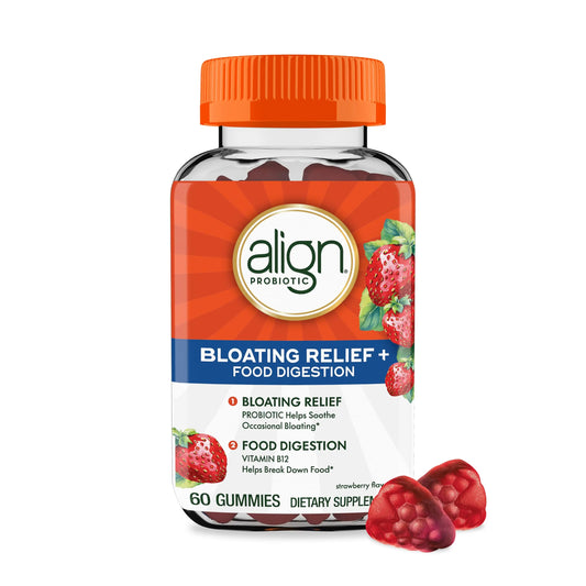 Align Probiotic, Bloating Relief + Food Digestion, Probiotics for Women and Men, Probiotic Helps Soothe Occasional Bloating*, With Vitamin B12 to Help Break Down Food into Cellular Energy*,60 Gummies AlignAU supplements