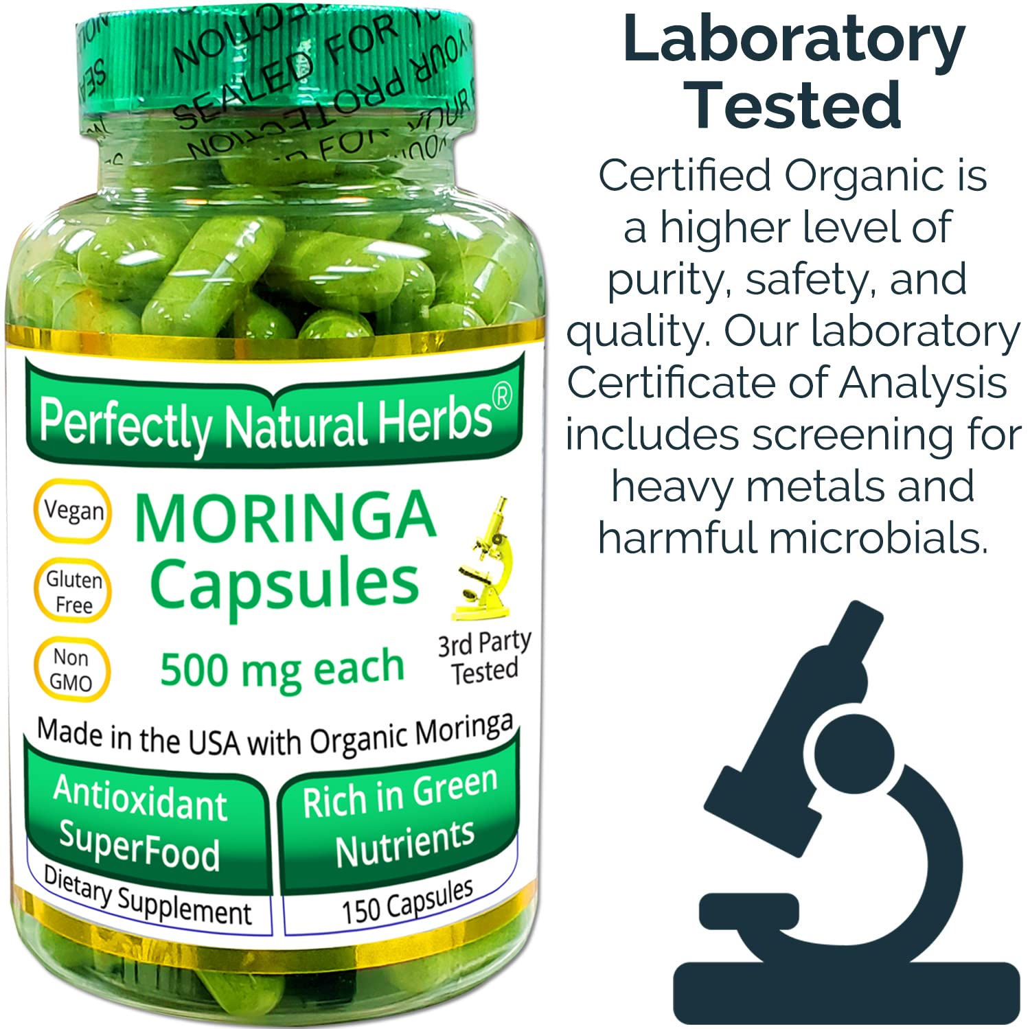 150 Moringa Capsules Made With USDA Certified Organic Moringa Leaf Powder Perfectly Natural Herbs Au supplements