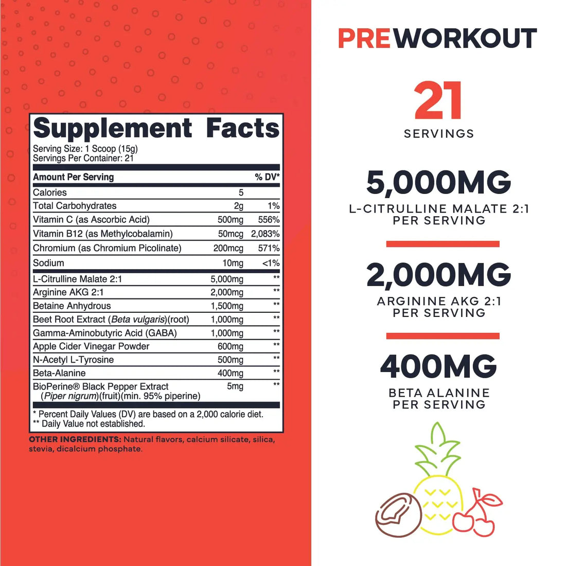 Ultra Clean Stim Free Pump Pre Workout + Nitric Oxide Booster (Fruit Punch) Beetroot, 7G Arginine Citrulline Malate, Betaine, Beta A, ACV+ - Sugar/Caffeine Free Natural Non Stim Preworkout Men & Women Type Zero Au supplements