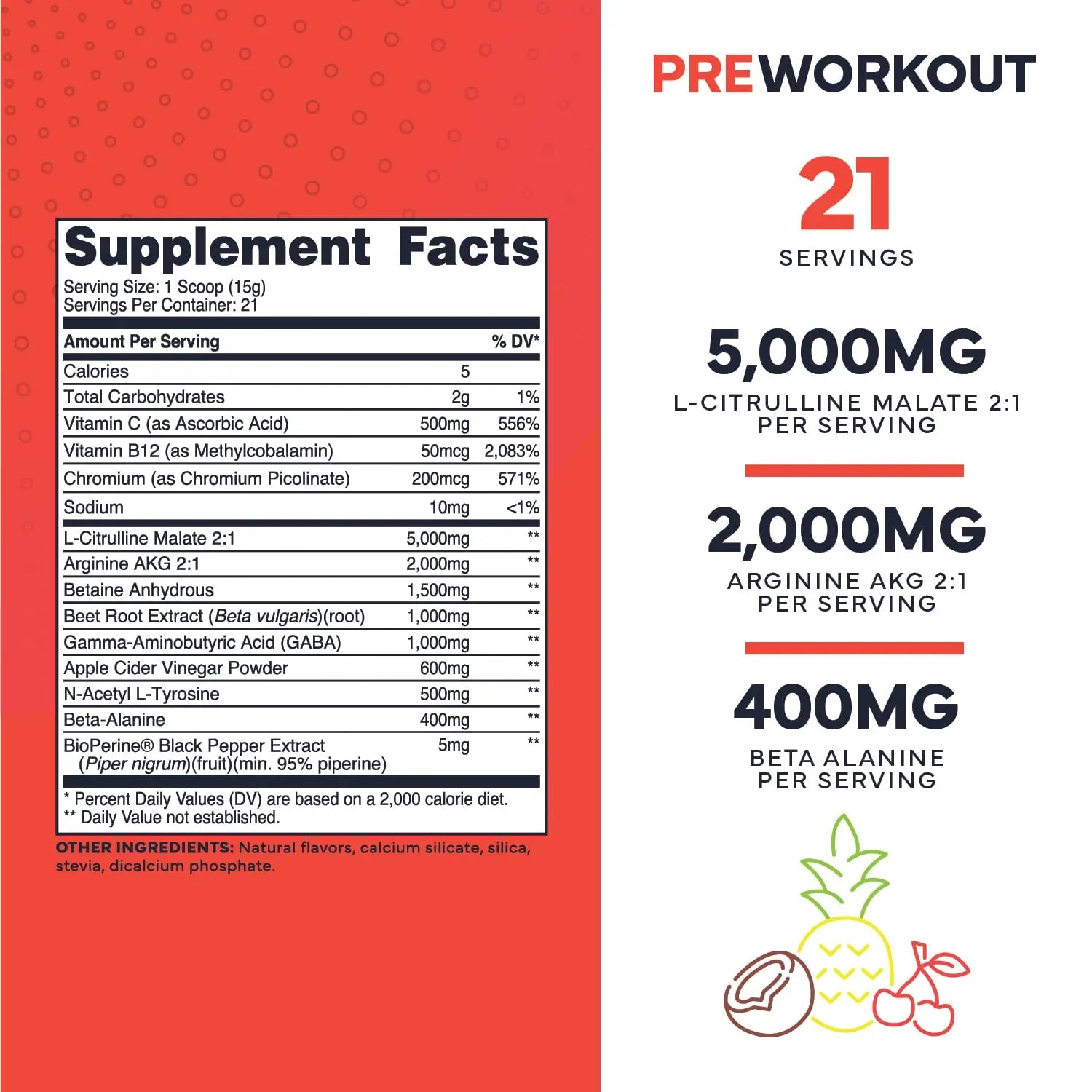 Ultra Clean Stim Free Pump Pre Workout + Nitric Oxide Booster (Fruit Punch) Beetroot, 7G Arginine Citrulline Malate, Betaine, Beta A, ACV+ - Sugar/Caffeine Free Natural Non Stim Preworkout Men & Women Type Zero Au supplements