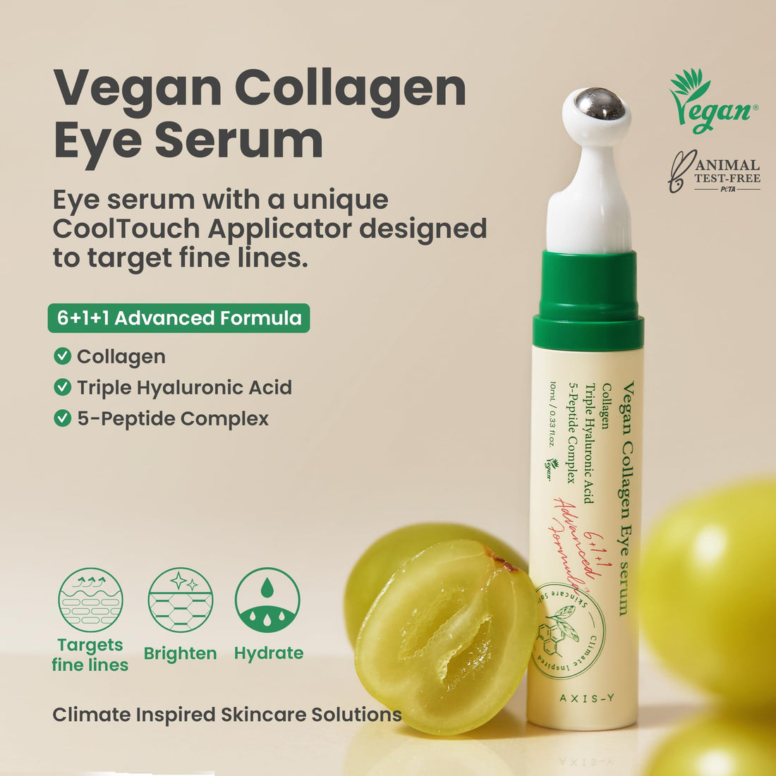 AXIS-Y Vegan Collagen Eye Serum - K Beauty Triple Hyaluronic Acid & Peptide Collagen Serum Improve Skin Elasticity, Reduce Fine Lines & Dark Circles
