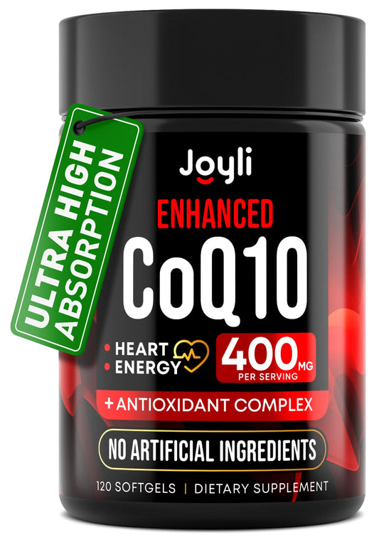 CoQ10 400mg Softgels - High Absorption Co Q10, 400mg Softgels for Heart Health & Energy Production - Enhanced Co Q 10 Supplement with Antioxidants and Flaxseed Oil - CoQ10 400 mg per Serving JOYLI NutritionUS supplements