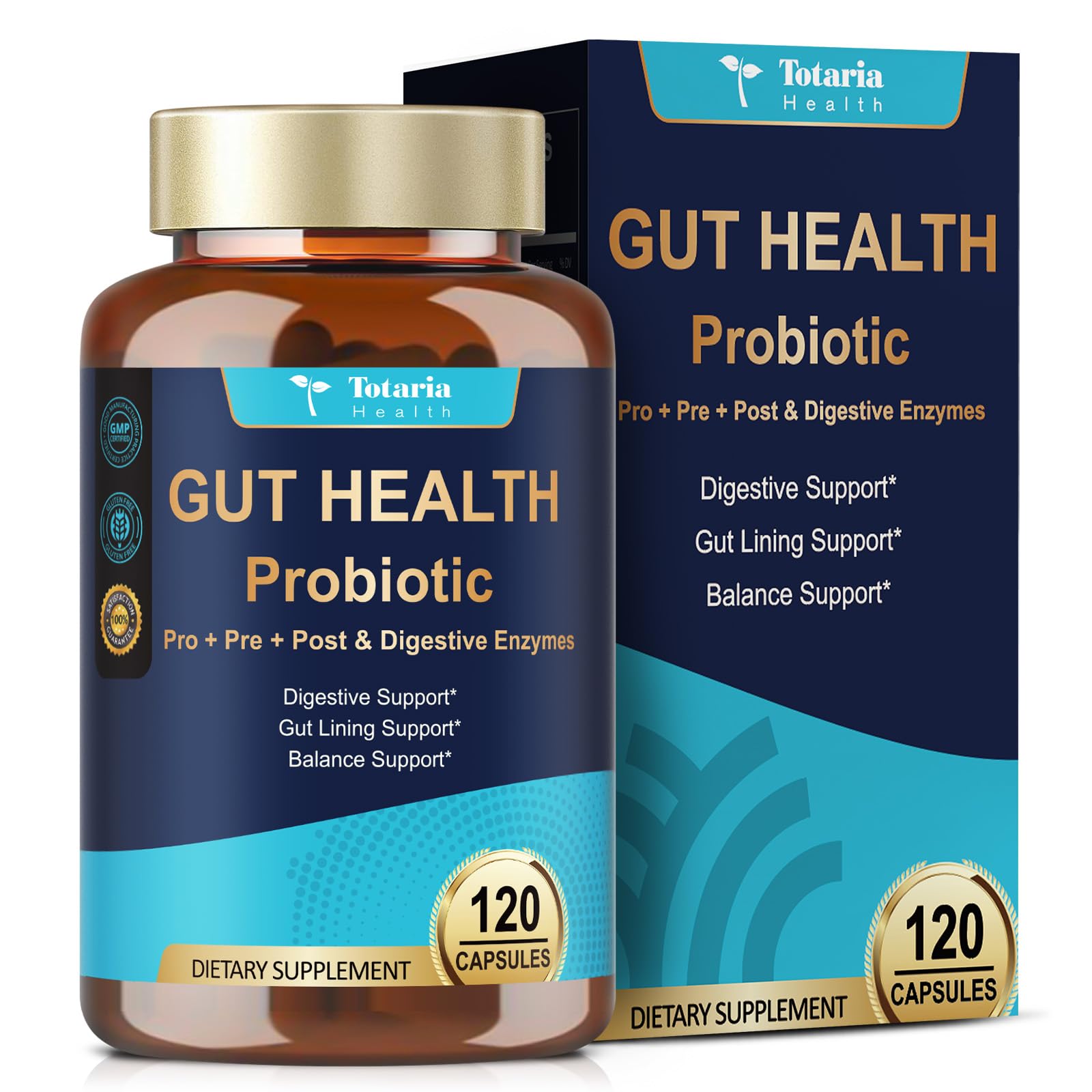 14-in-1 Gut Health with Probiotics, Prebiotics, Postbiotics & Digestive Enzymes for Women & Men, 60 Billion CFU Probiotics for Digestion, Strong Immunity, Skin, Complete Gut Health (120 Capsules) Totaria Au supplements