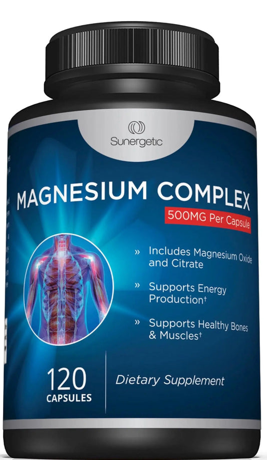 Premium Magnesium Citrate Capsules – Powerful 500mg Magnesium Oxide & Citrate Supplement – Helps Support Healthy Bones, Muscles, Teeth, Energy & Relaxation – 120 Vegetable Capsules SunergeticAU supplements