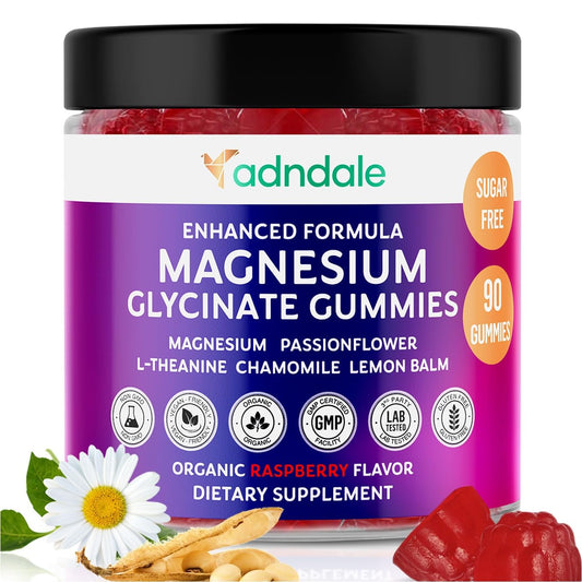 Adndale 90CT Magnesium Glycinate Gummies. Sugar Free Chews for Adults & Kids. Raspberry Flavour AdndaleUS supplements