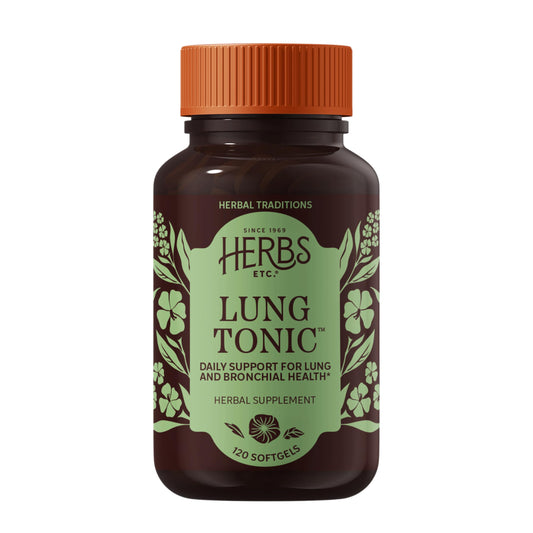 Herbs Etc. Lung Tonic - Lung Supplement for Bronchial Support - Healthy Breathing Support with Mullein, Horehound & Grindelia - 120 Softgels Herbs Etc.Au supplements