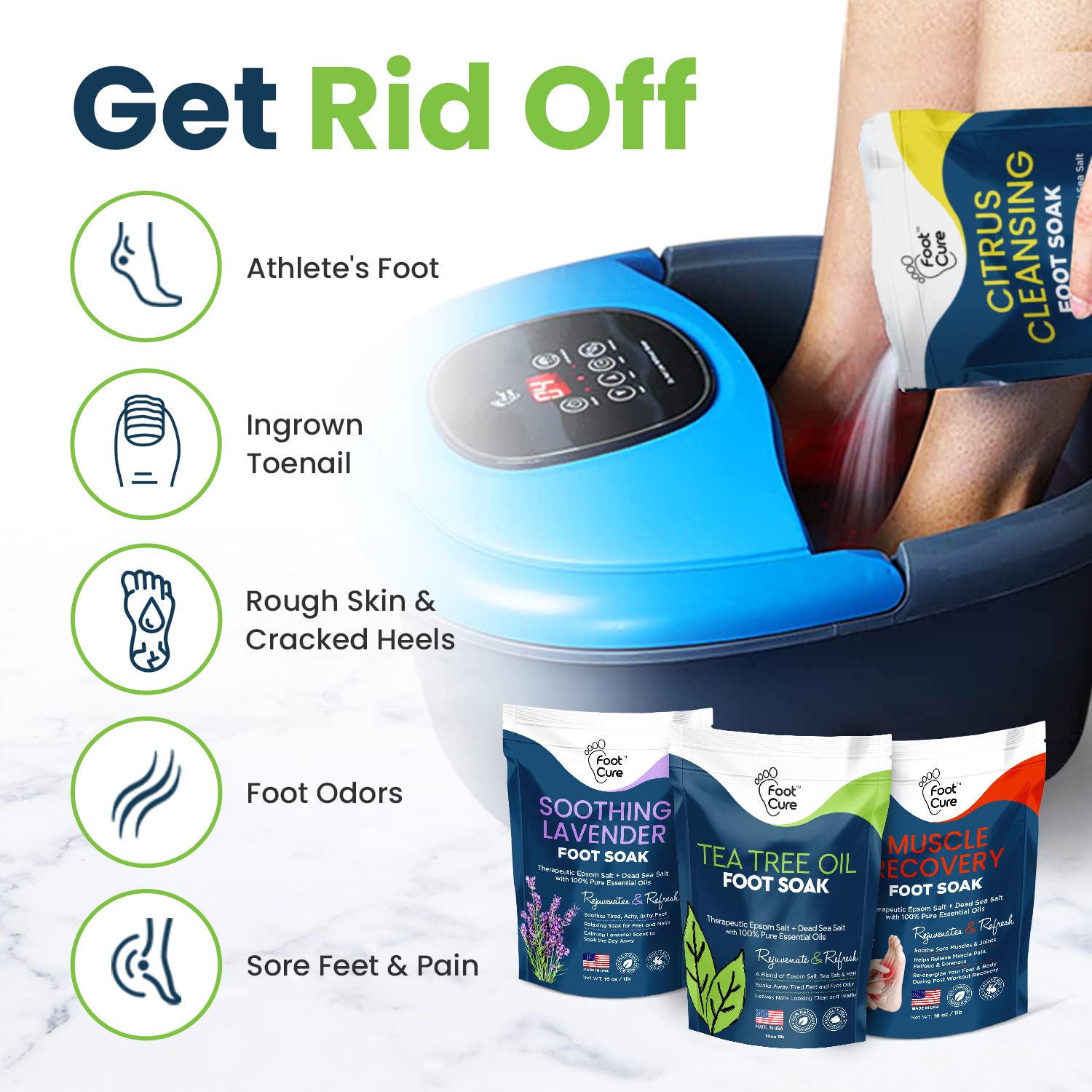 Foot Soak with Epsom Salts- Variety Pack of 4- Tea Tree Oil, Muscle Relief, Calming FOOT CURE Au supplements
