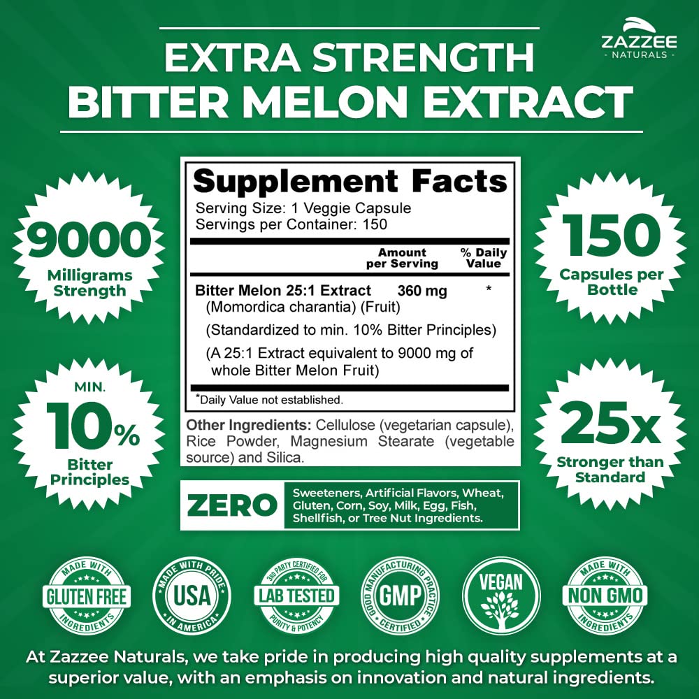 Zazzee Extra Strength Bitter Melon 25:1 Extract, 9000 mg Strength, 10% Bitter Principles Zazzee Au supplements