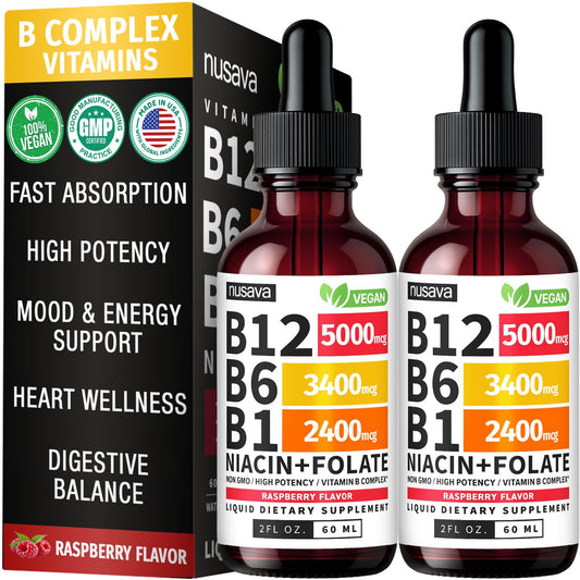 (2 Pack) Vitamin B12 and B6 Liquid Drops, B12 Sublingual Vitamin B Complex - B 12 Vitamin 5000mcg - B12 Methylcobalamin for Energy NUSAVAUS supplements