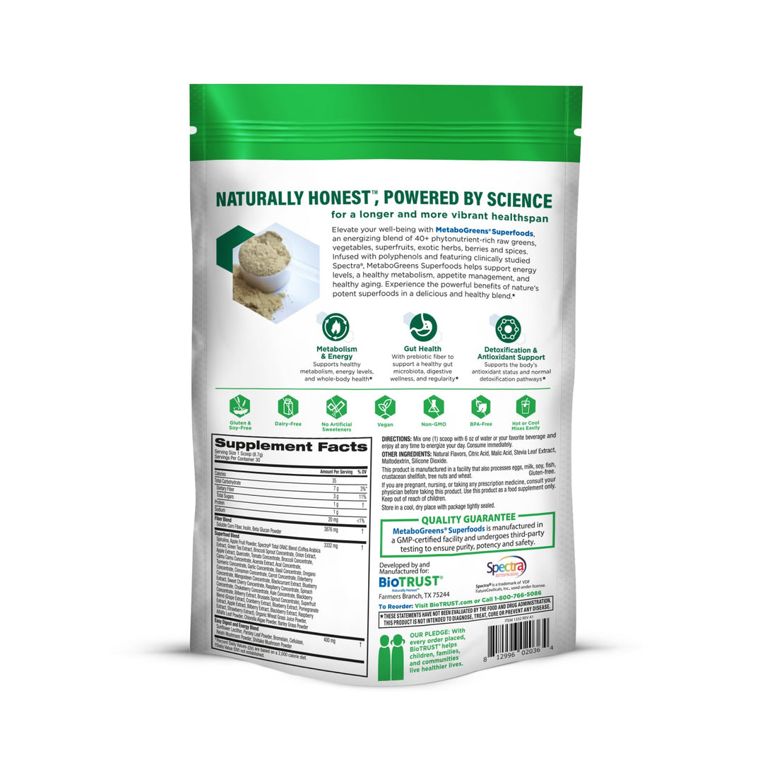 BioTrust Metabo Greens Superfood Powder - Super Greens Powder, Fruit & Veggie Blend with Clinically Studied Spectra - Non GMO, Soy Free, Gluten Free, Dairy Free, Energizing Berry Flavor (30 Servings) BioTrust Au supplements