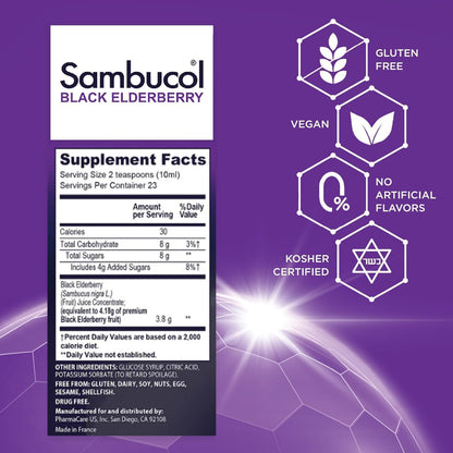 Sambucol Black Elderberry Syrup - Black Elderberry Liquid, Immune Support for Kids and Adults, High Antioxidants, Gluten Free SambucolUS supplements