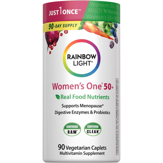 Rainbow Light Womens One + Multivitamin 50 Plus | 90 Caplets | Supports Menopause | Real Food Nutrients, Digestive Enzymes & Probiotics Rainbow LightAU supplements