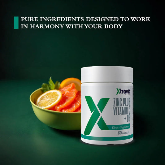 Xtravit Zinc Plus Vitamin C + D3 Supplement – Natural Immune Defense Supplements for Men & Women - May Support Skin, Energy, Bones, & Overall Wellness - Non-GMO, Gluten-Free, No Fillers, 60 Capsules Xtravitnz supplements