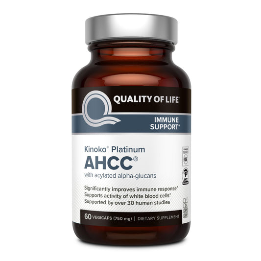 Quality of Life Premium Kinoko Platinum AHCC Herbal Supplement, 750mg per Capsule, for Immune Support, Liver Function, Maintains Natural Killer Cell Activity Quality of LifeUS supplements