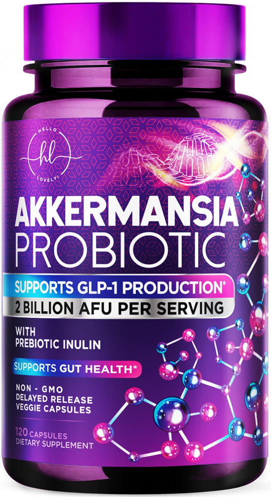 Akkermansia Probiotic - 2 Billion AFU per Serving - Best Strain for GLP-1 Production Support with Prebiotic Fiber for Natural Digestive & Gut Health Hello Lovely!US supplements