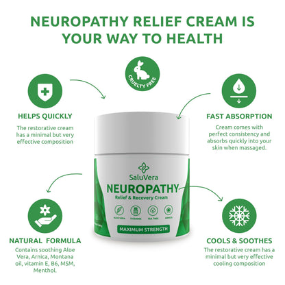SaluVera Neuropathy Pain Relief Cream - Maximum Strength Nerve Pain Reliever for Foot, Toes, Hands, Legs with Aloe Vera, Arnica, MSM Vitamin B6, and Menthol for Fast-Acting Relief 3oz SaluVeraAu supplements