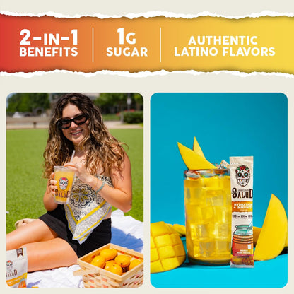 Salud 2-in-1 Hydration Packets + Immunity Electrolytes Powder, Mango - Agua Fresca Drink Mix, Elderberry, Dairy & Soy Free, Non-GMO, Gluten Free, Taste SaludUS supplements