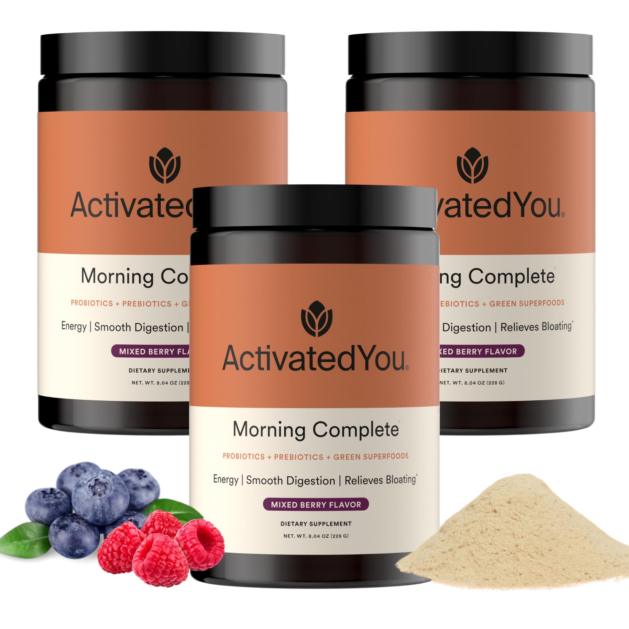 ACTIVATEDYOU Morning Complete Super Greens Powder Drink Mix - Gut Health Boost with Prebiotics, Probiotics, & Antioxidants - 10 Billion CFUs, Mixed Berry Flavor - Greens Superfood Powder - 3 Pack ACTIVATEDYOU Au supplements
