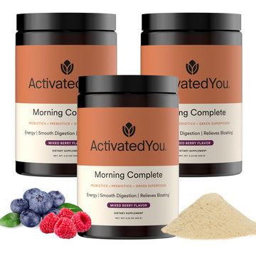 ACTIVATEDYOU Morning Complete Super Greens Powder Drink Mix - Gut Health Boost with Prebiotics, Probiotics, & Antioxidants - 10 Billion CFUs, Mixed Berry Flavor - Greens Superfood Powder - 3 Pack ACTIVATEDYOU Au supplements