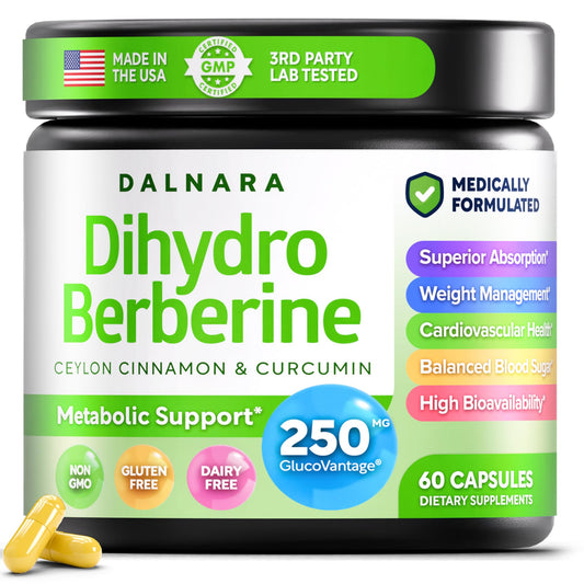 Dalnara Dihydroberberine Capsules 250mg, 60 Count - Supports Metabolic Wellness & Balanced Energy, Non-GMO,Dihydroberberine Supplement DalnaraAu supplements