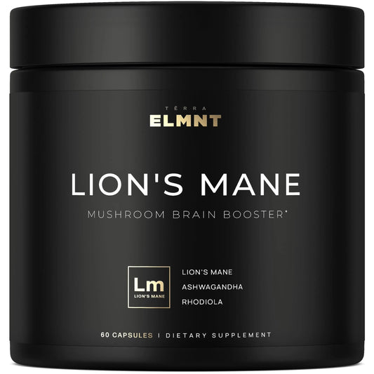 20,000mg 16x Strength Lions Mane Supplement Capsules Super Nootropic w. Ashwagandha & Rhodiola - Highest Potency Lion's Mane Mushroom Extract 50% Polysaccharides Brain Supplements for Memory and Focus TERRA ELMNTAU supplements