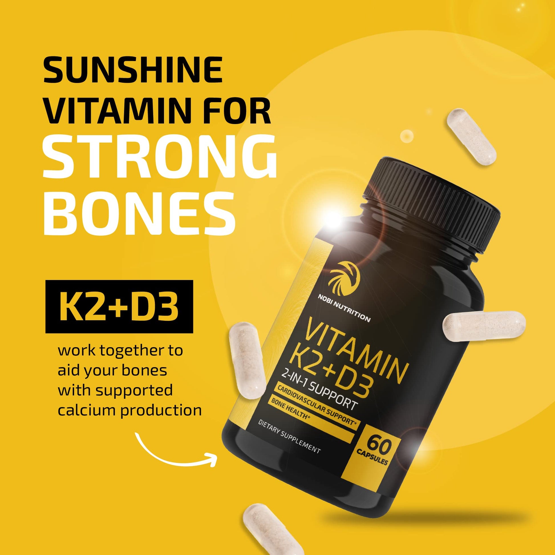 Vitamin D3 K2 5000 IU for Immune System, Strong Bones & Teeth Support | Vitamin D3 Nobi Nutrition Au supplements