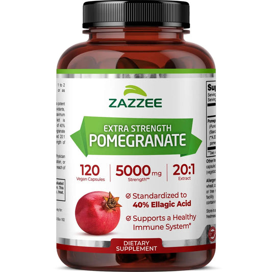 Zazzee Extra Strength Pomegranate 20:1 Extract, 40% Ellagic Acid, 120 Vegan Capsules, 4 Month Supply, Punica Granatum, Antioxidant & Cellular Health Support, Non-GMO, Made in the USA ZazzeeAU supplements