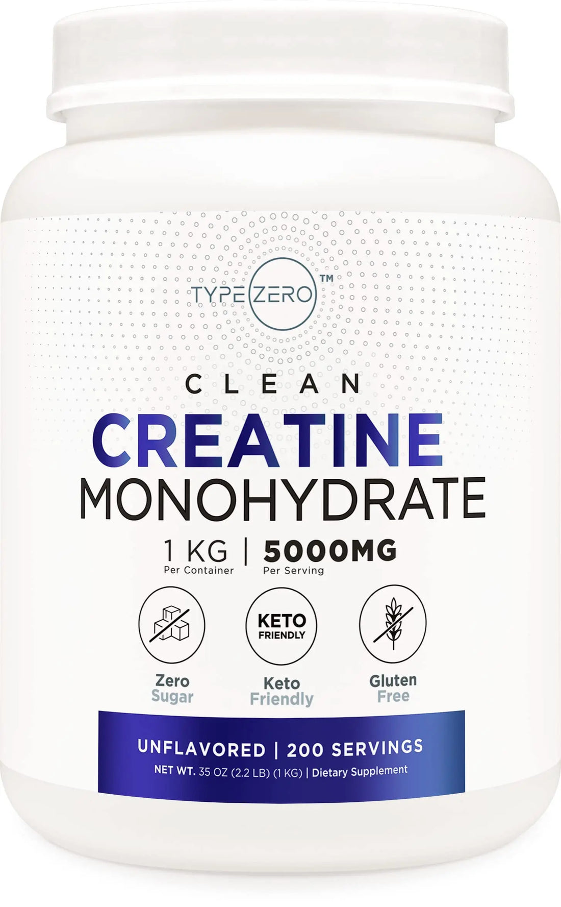 Type Zero Creatine Monohydrate (Unflavored) 1 KG, 5000mg (5g) Per Serving, Micronized, Zero Sugar, Keto Friendly & Gluten Free, 200 Servings Type Zero Au supplements