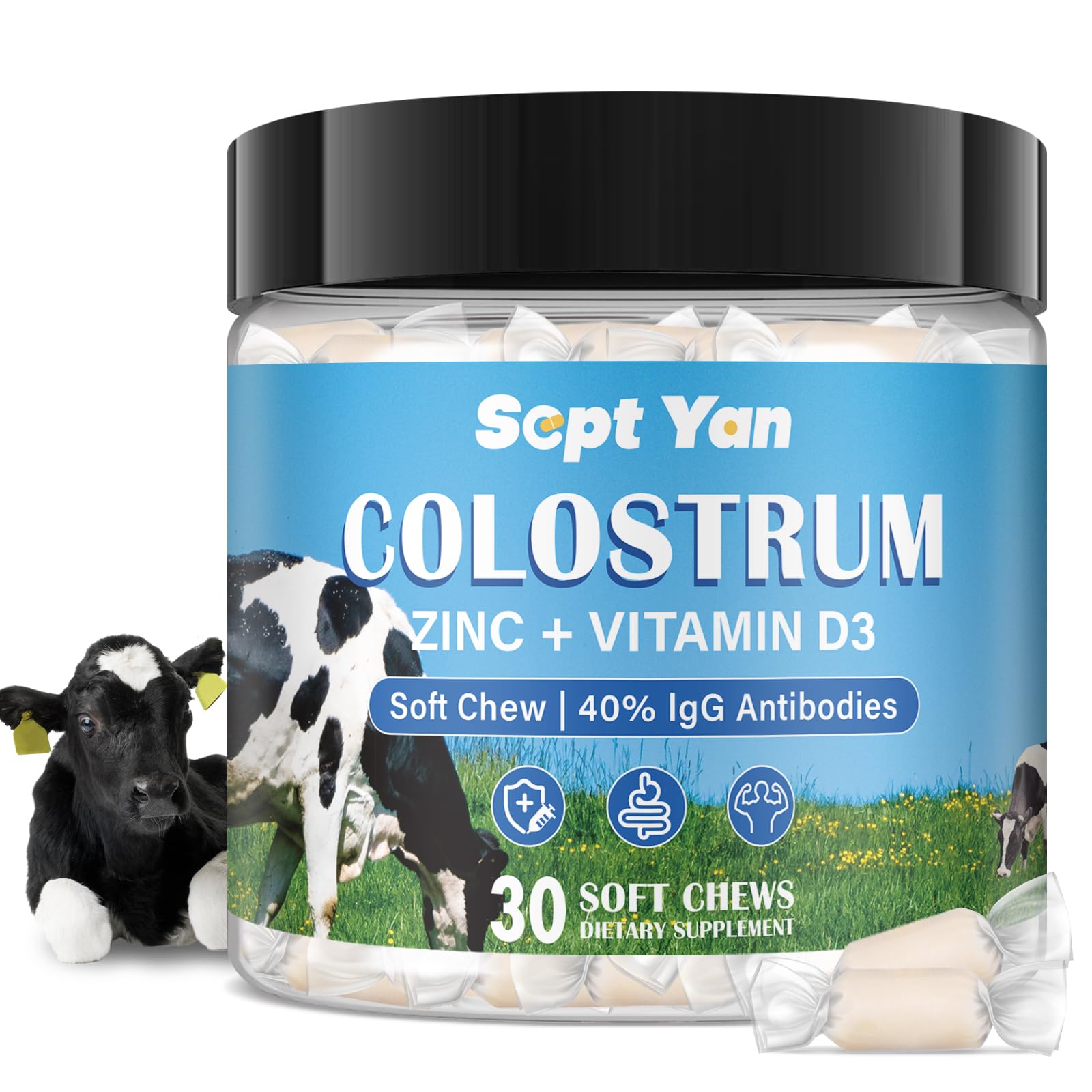 Colostrum Soft Chew Supplement (3000mg + 40% IgG), Concentrated Bovine Colostrum SEPT YAN Au supplements