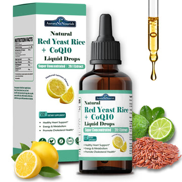 Liposomal Red Yeast Rice with Coq10 Liquid Drops, 5-in-1 Extra Strength 1200mg Cholesterol & Heart Support w. Citrus Bergamot Alpha Lipoic Acid | Cholesterol Lowering Supplement | GMO & Citrinin Free AuraraNeNourish Au supplements