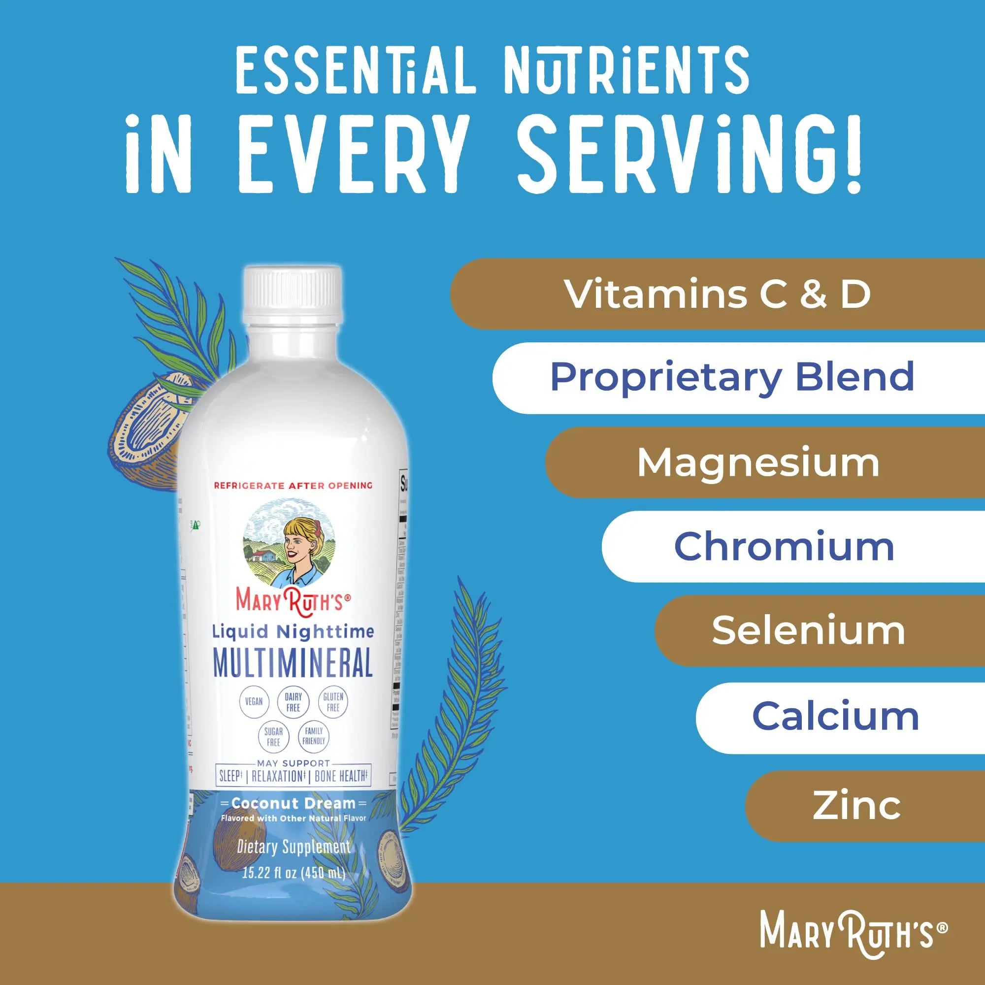 MaryRuth's Multivitamin Gummies for Women (Strawberry) & Liquid Nighttime Multimineral (Coconut, 15.22oz) | Clean Label Project Verified MARYRUTH'S Au supplements
