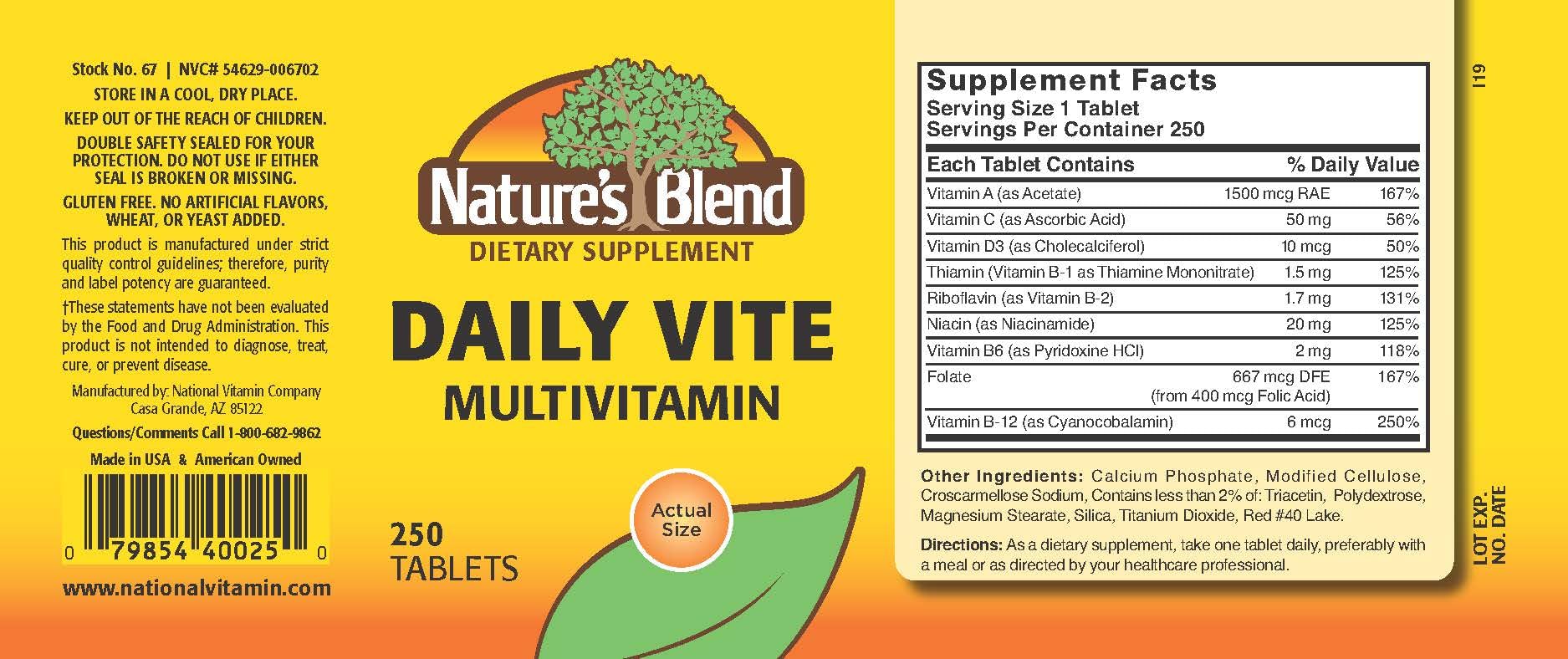 Nature's Blend Daily Vite 250 Tablets Nature's Blend Au supplements