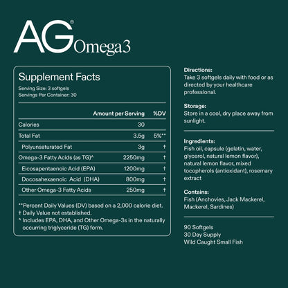AG1 Omega 3 Fish Oil Softgels – 2000mg EPA & DHA from Wild-Caught Fish, Supports Heart, Brain & Joint Health | 90 Capsules | Athletic Greens Supplement AG1 buy supplements Au
