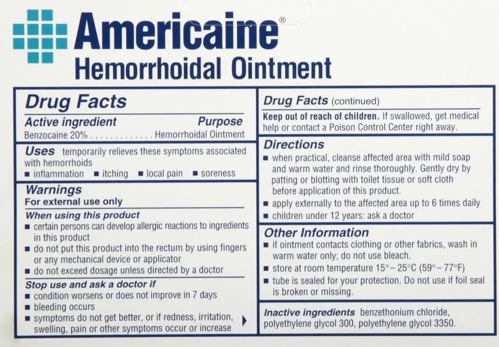 Americaine Hemorrhoidal Ointment Maximum Strength 20% Benzocaine 1 oz Americaine Au supplements
