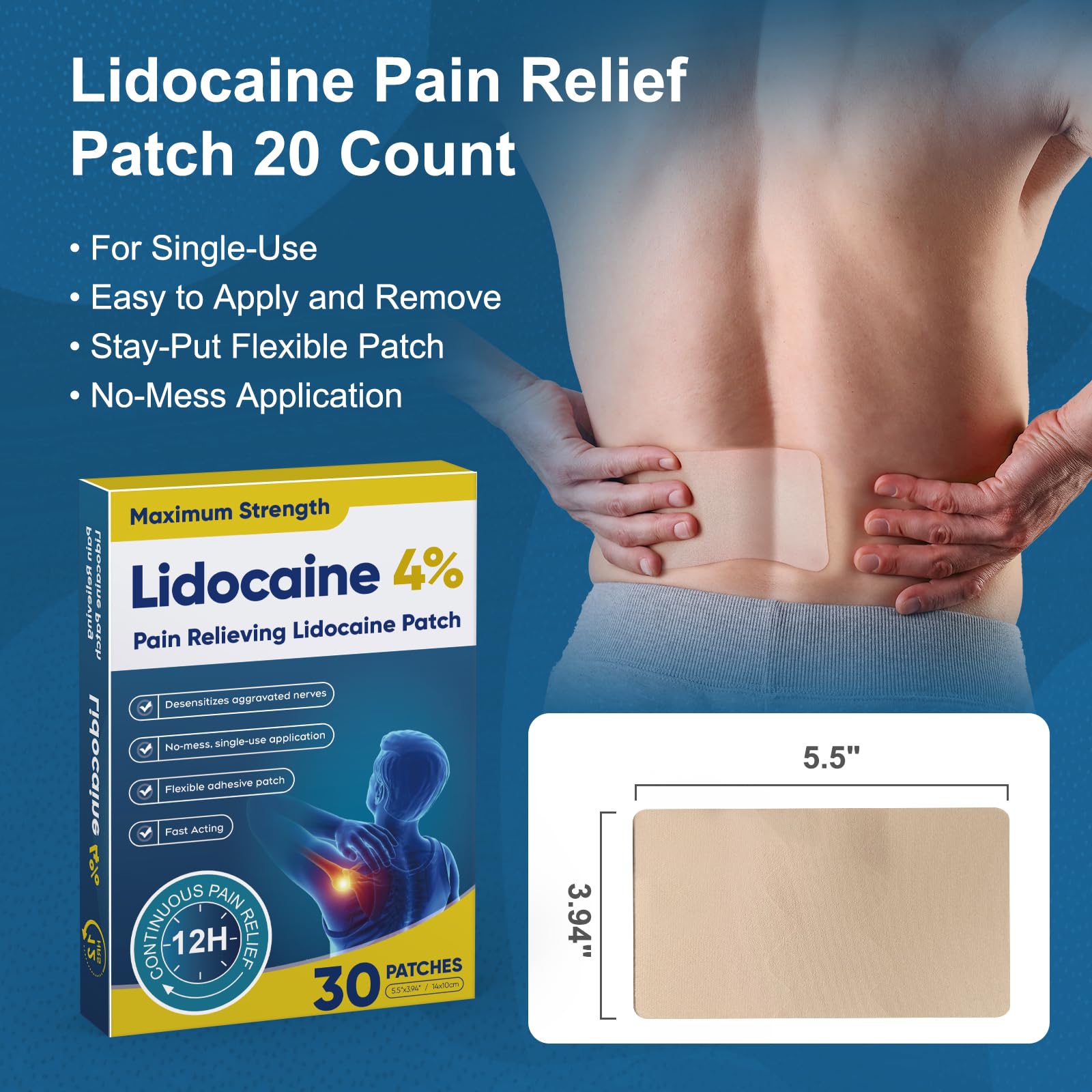 Teemofe 4% Lidocaine Pain Relief Patches – Maximum OTC Strength, Fast-Acting Targeted Relief, for Muscle & Joint Discomfort, 30 Count-10 Teemofe Au supplements