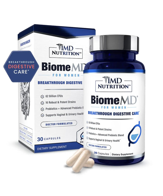 1MD Nutrition BiomeMD Probiotics for Women - Daily Prebiotics and Probiotics for Women - More Than 60 Billion CFUs, 15 Strains - Womens Probiotic to Support Urinary 1MD NutritionAU supplements