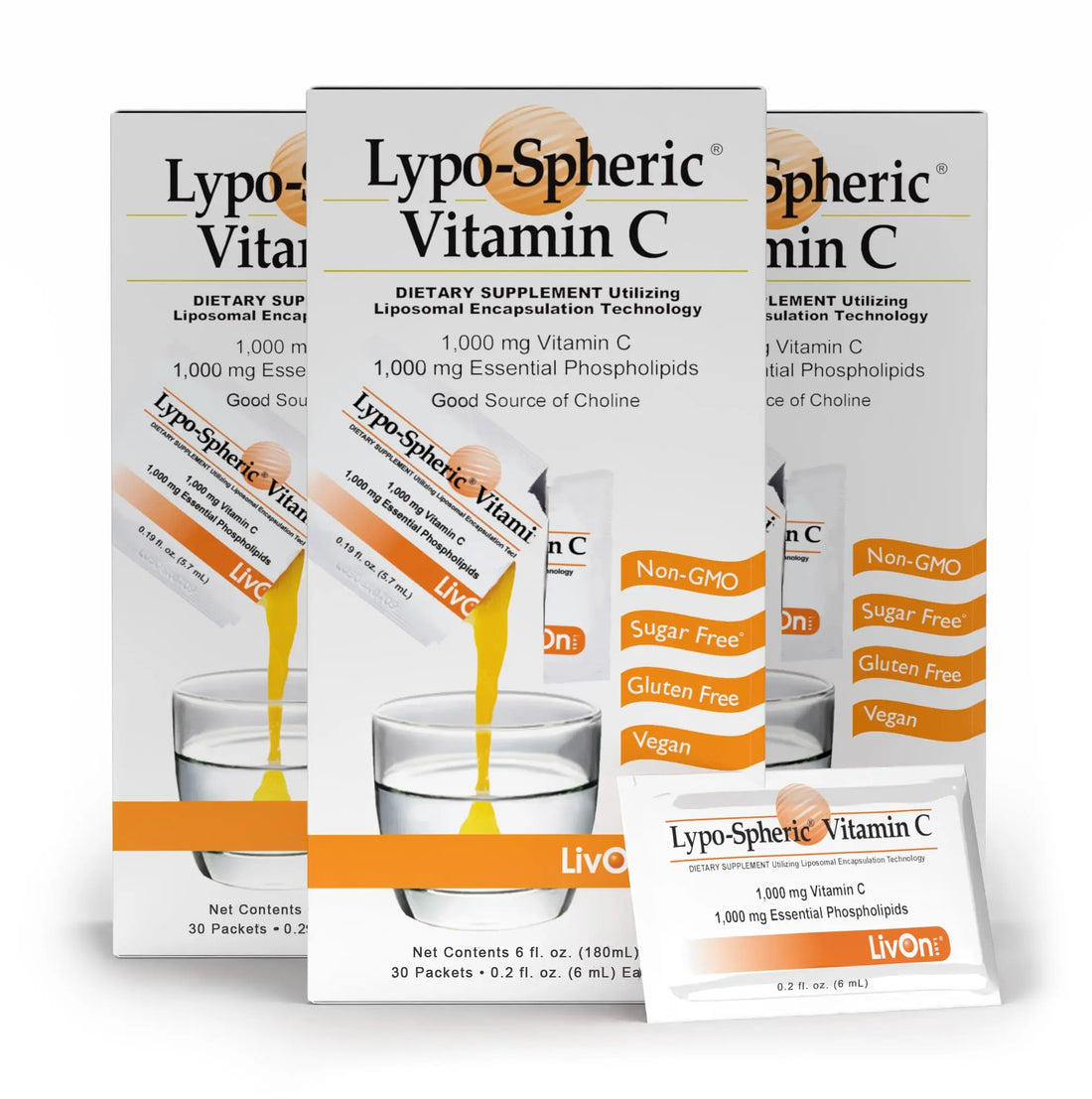 LivOn Laboratories Lypo–Spheric Vitamin C – 3 Cartons (90 Packets) – 1,000 mg Vitamin C & 1,000 mg Essential Phospholipids Per Packet – Liposome Encapsulated for Improved Absorption – 100% Non–GMO LivOn Laboratories Au supplements