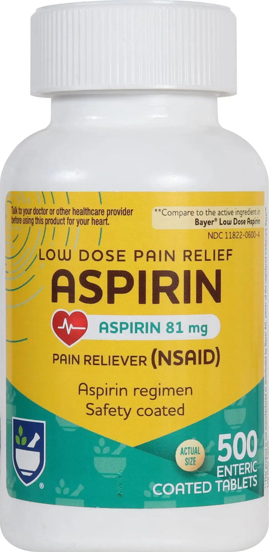 Rite Aid Aspirin Enteric Tablets - 81 mg Aspirin - 500 Count - Low-Dose for Headache Relief - Safety Coated - Aspirin Regimen - Migraine Medicine - Pain Relief Rite AidAU supplements