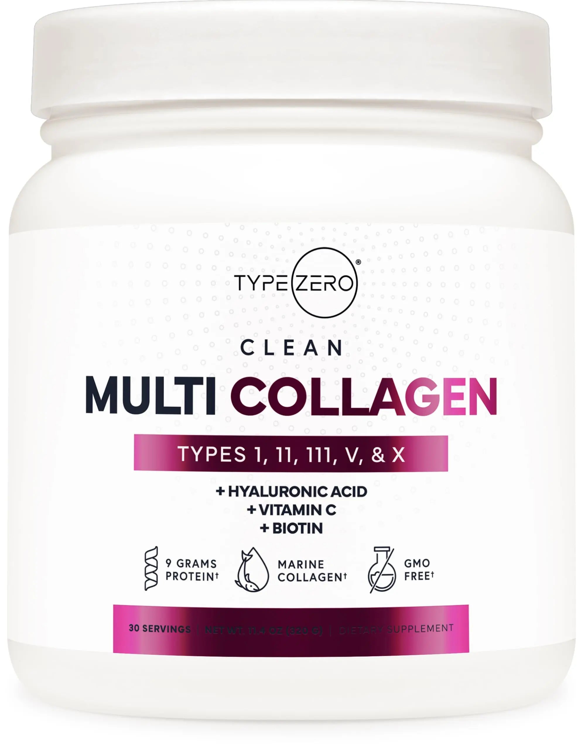 Type Zero Multi Collagen Powder 30 Servings (Unflavored) - Types I, II, III, V, & X Collagen Peptides + Hyaluronic Acid, VIT C, Biotin Type Zero Au supplements